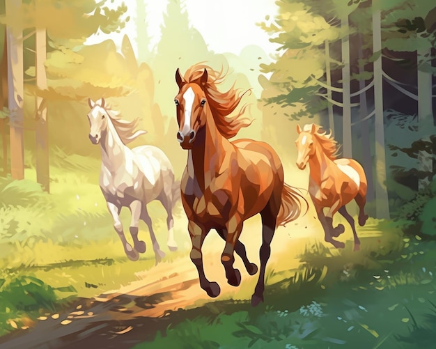 Horses are on the field Illustration Generative AI