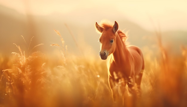 horses at birth in a field of grass generative ai