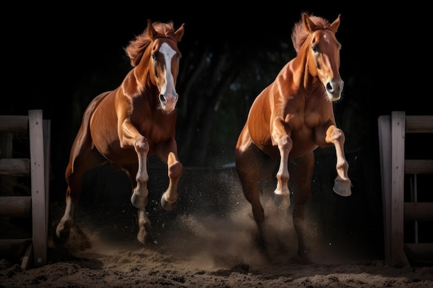 Horses hooves touching down after a hurdle jump