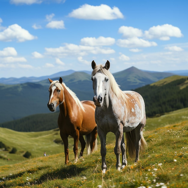 Лошади в горах Карпат Украины.