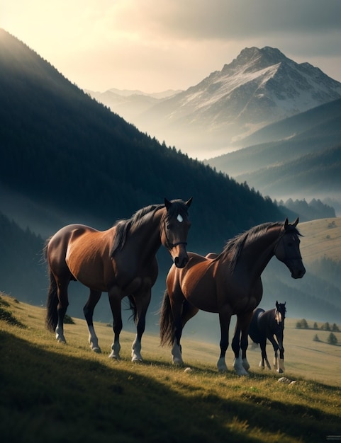 Horses in the mountains of the carpathians wallpaper