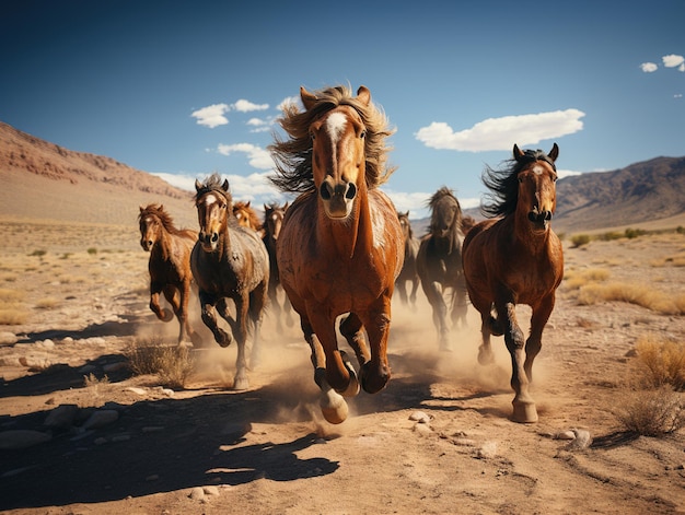 лошади бегают по дикой природе Генеративный искусственный интеллект
