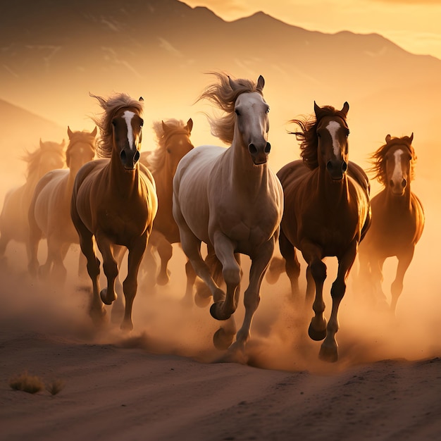 Horses running in the desert