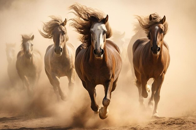 Photo horses running in the dust
