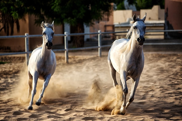 horses running at farm
