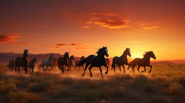 Horses running in the sunset wallpapers