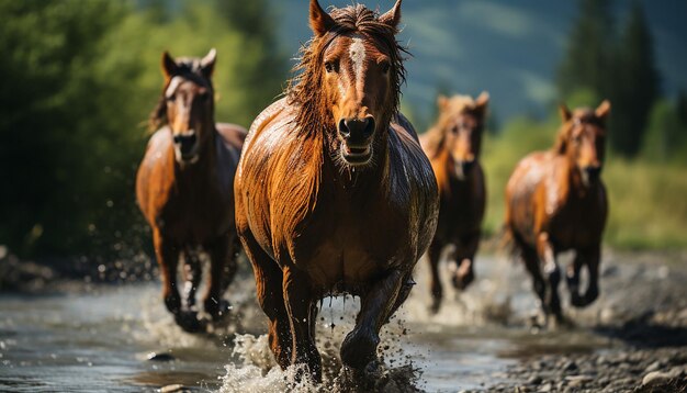 Horses running through the mongolian meadow
