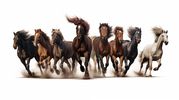 Photo horses running wild on different environment for freedom concept