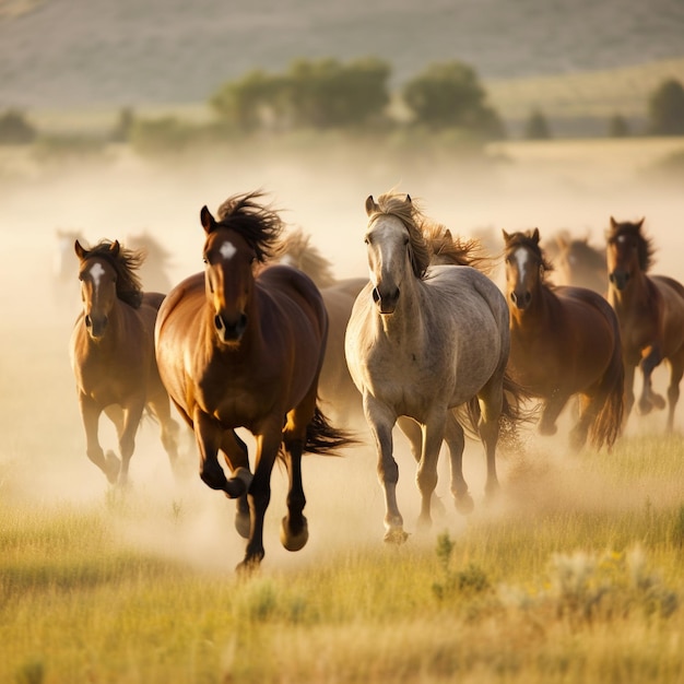 Horses sprints along the shoreline