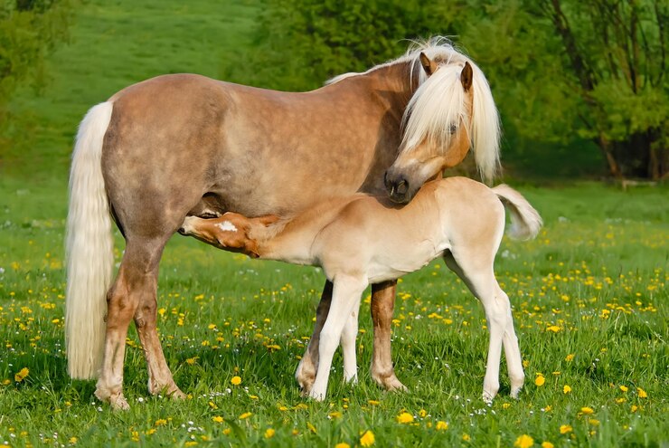 Horses standing on field