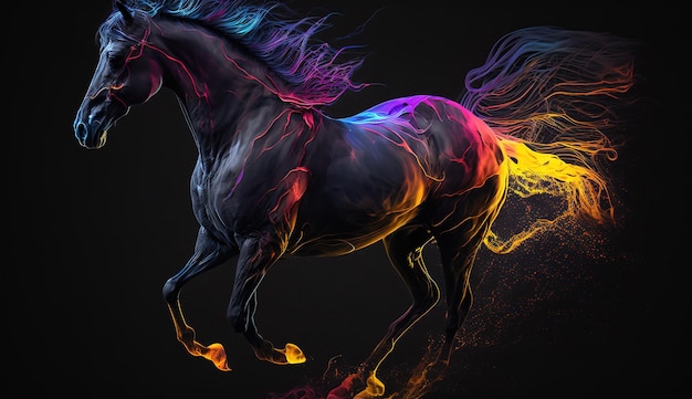 Horses with neon blue and pink highlight background