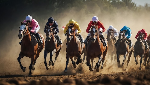 Photo horses with riders at the races