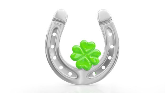 Horseshoe and concept of luck. St. Patricks Day card. 3d illustration