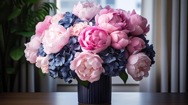 Hortensia's roze en blauwe bloemen