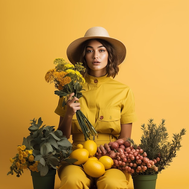 Photo horticulture concept isolated on plain yellow background