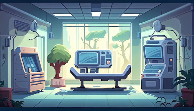 Hospital 2D background environment for a mobile game A high quality horizontal background landscape Gaming template design location Generative ai