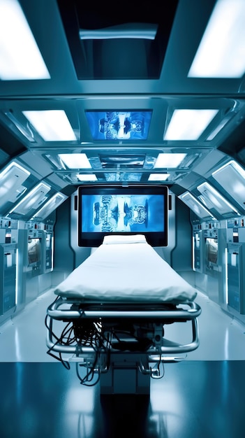 A hospital bed is in a hospital room with a screen that says'doctor who '