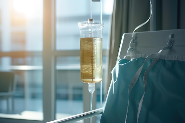 Photo hospital bed with liquid bottle