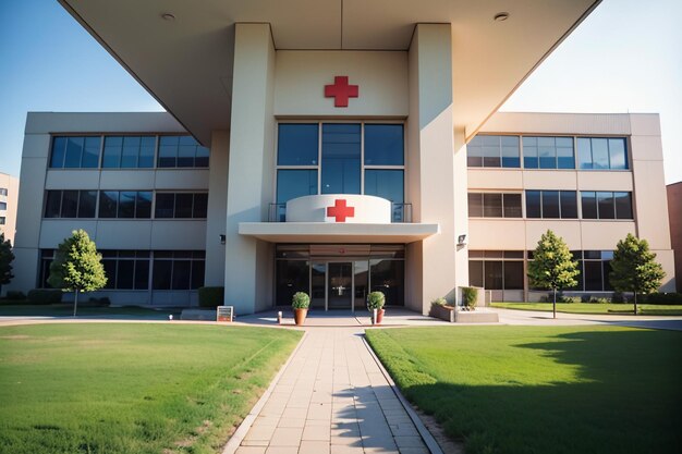 Photo hospital building red cross medical institution health treatment disease wallpaper background