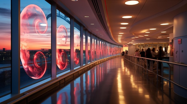 Hospital Corridor Lined With Heart And Dna Themed