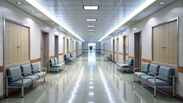 a hospital corridor with a sign that says hospital on the bottom
