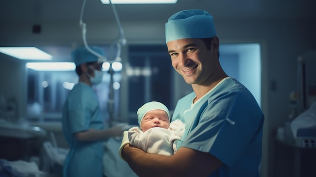 Photo in a hospital a doctor is with a youngster generative ai