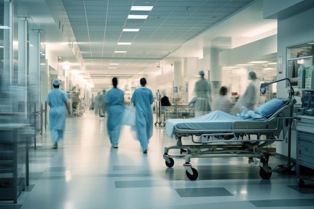 Hospital emergency team rush patient in clinic corridor Generative AI