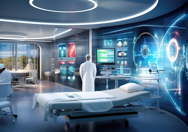 Foto ospedale del concetto futuro dottore in medicina futuristica concetto medico tecnologia scienza medica ai generativa