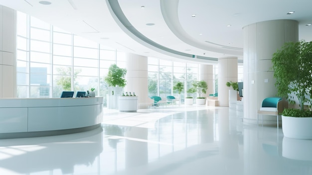 Hospital hallway reception area on clinic