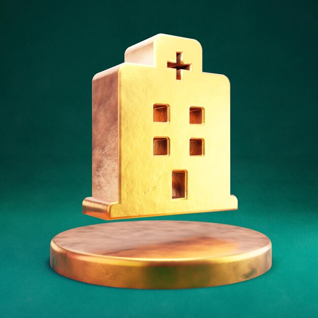 Hospital icon. Fortuna Gold Hospital symbol with Tidewater Green background. 3D rendered Social Media Icon.