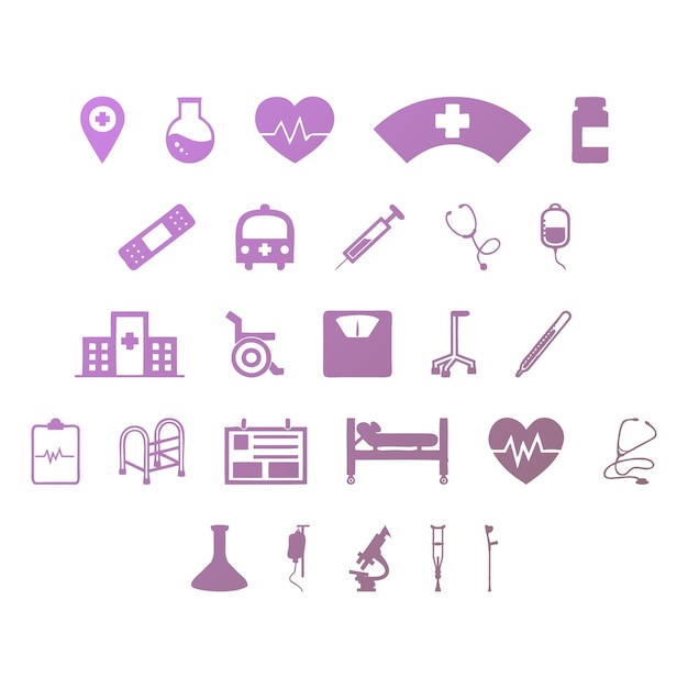 Photo hospital icons items gradient effect photo jpg vector set