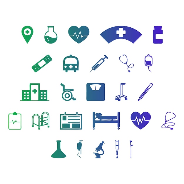 hospital icons items gradient effect photo jpg vector set