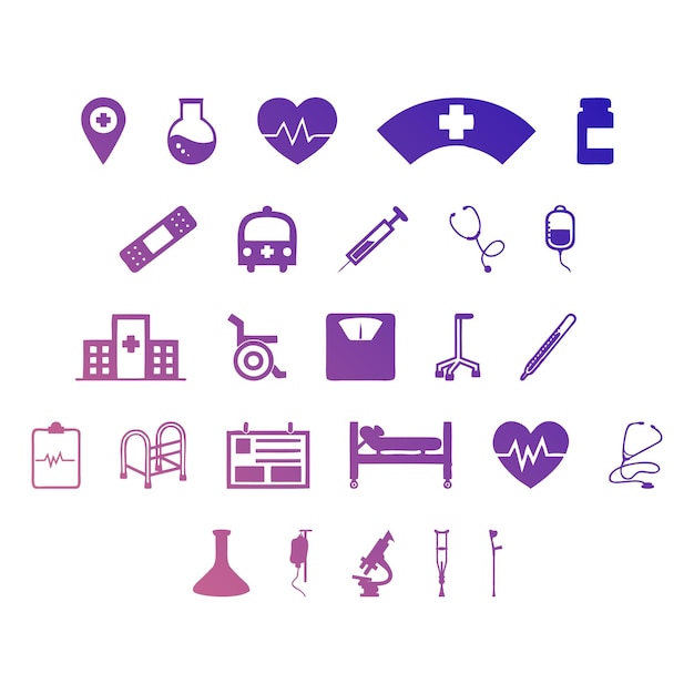 hospital icons items gradient effect photo jpg vector set