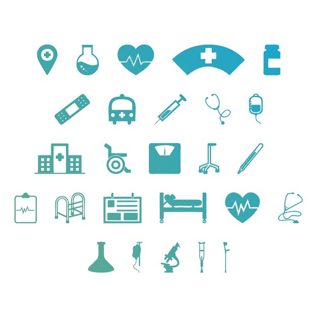 hospital icons items gradient effect photo jpg vector set