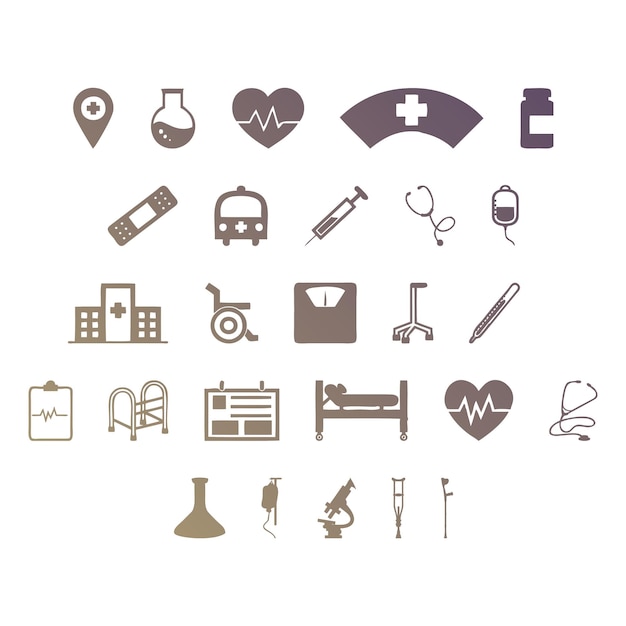 Photo hospital icons items gradient effect photo jpg vector set