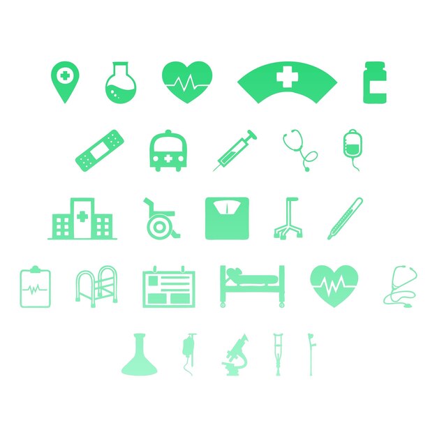 hospital icons items gradient effect photo jpg vector set