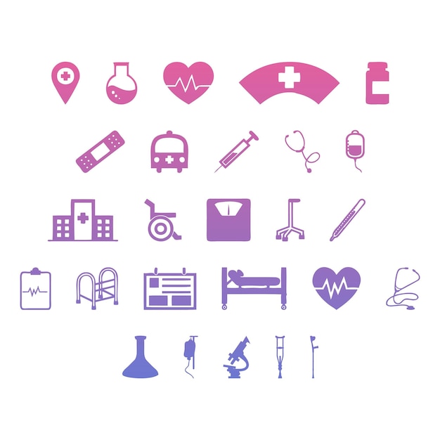 hospital icons items gradient effect photo jpg vector set