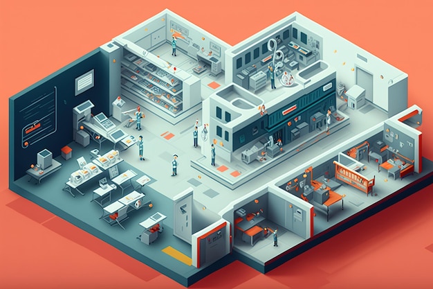 Hospital isometric 3d illustration by ai