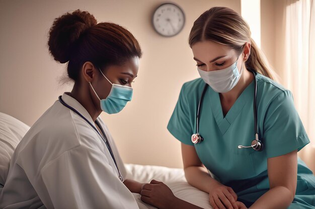 Photo hospital medical care female doctor checking patient health