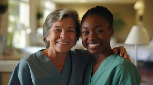 Hospital nurses caring for patients racial diversity modern setting