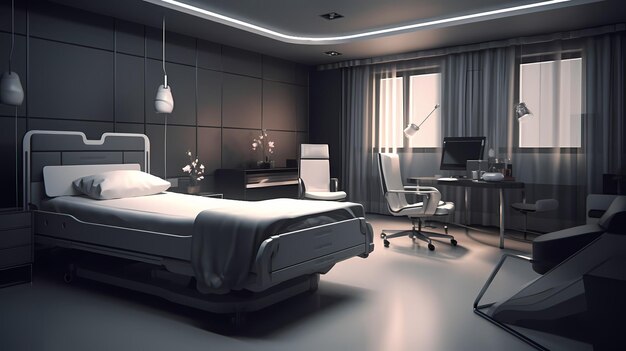 Hospital room with bed and comfortable medical equipped in a modern hospital Generative AI