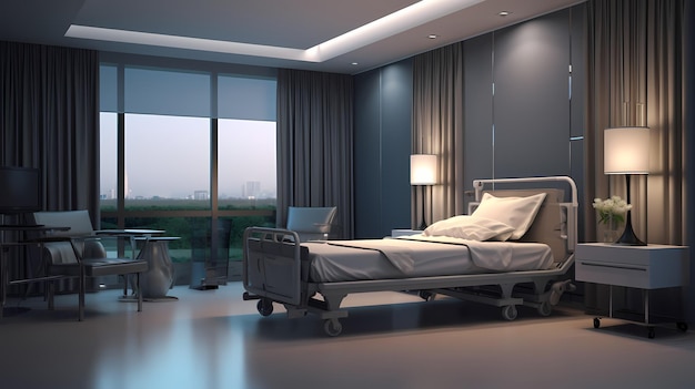 Hospital room with bed and comfortable medical equipped in a modern hospital generative ai