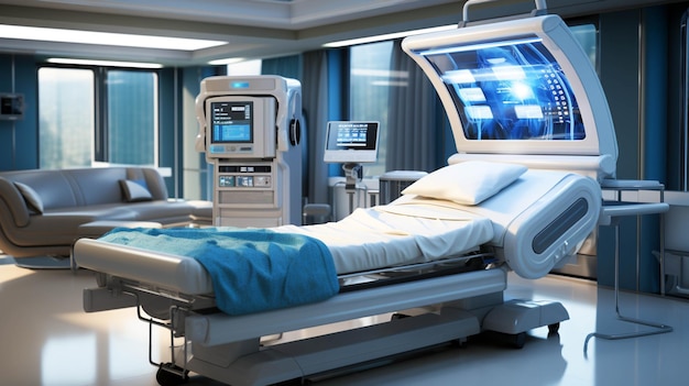 Photo a hospital room with bed and large machine