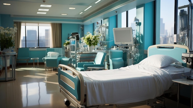 Hospital room with beds and comfortable medical equipped in a modern hospital