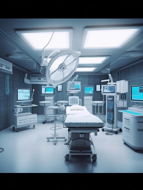 Больничная палата с синим экраном с надписью «больница»