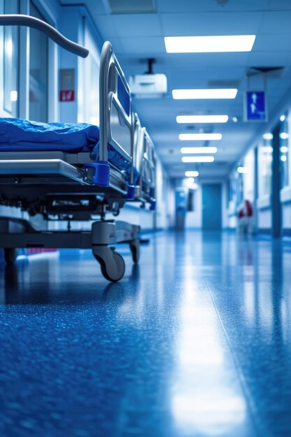 Photo a hospital room with blue walls and floor suitable for medical and healthcare concepts