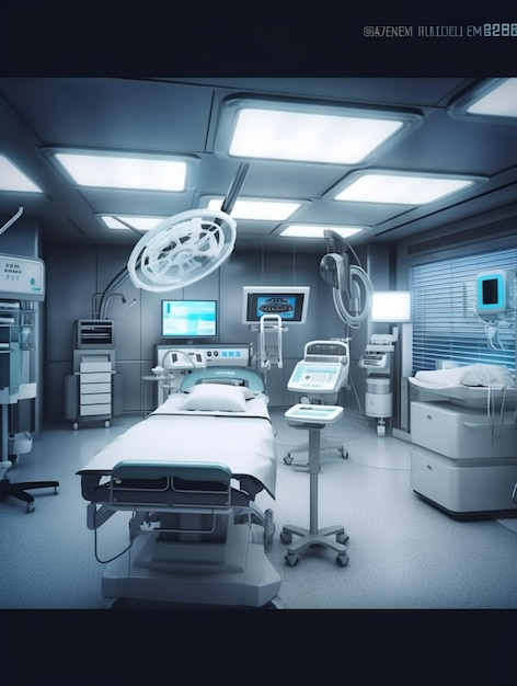 Больничная палата с сине-белой операционной.