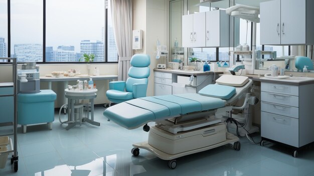 Больничная комната с стулом, раковиной, зеркалом