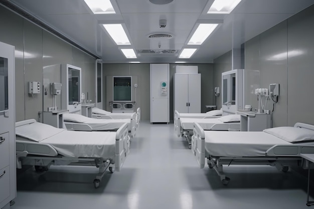 Photo hospital room with empty beds general ward