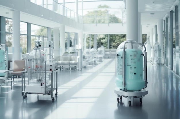 Photo a hospital room with many medical carts and a medical device